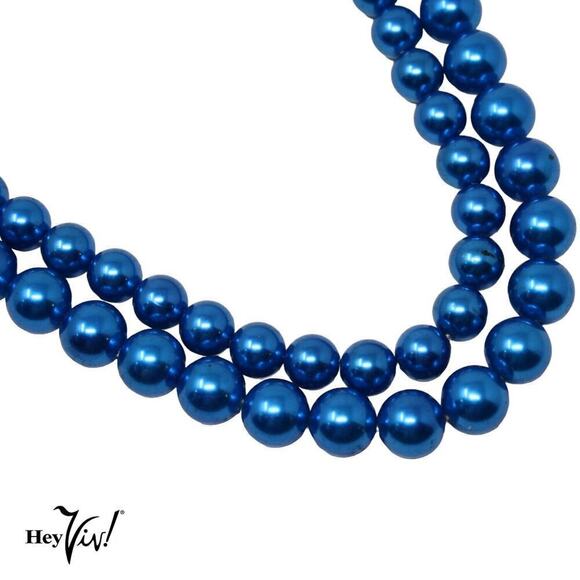 Vintage 1950s 2 Strand Bead Necklace w Metallic Blue Finish 18" Long - Hey Viv - Picture 2 of 5